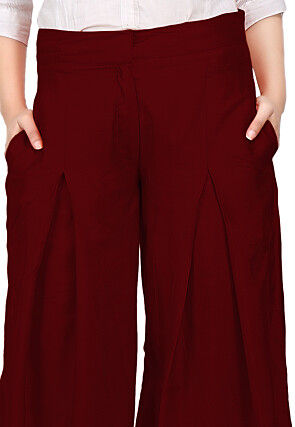 Solid Color Cotton Silk Palazzo in Maroon