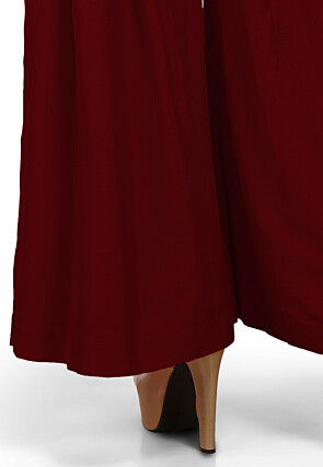 Solid Color Cotton Silk Palazzo in Maroon