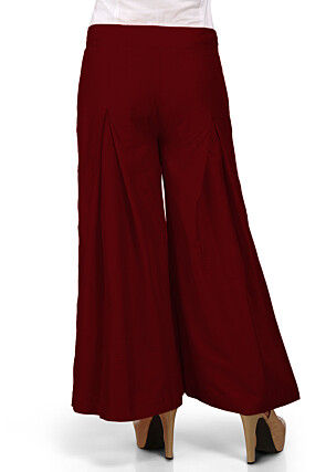 Solid Color Cotton Silk Palazzo in Maroon