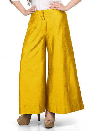 Solid Color Cotton Silk Palazzo in Yellow