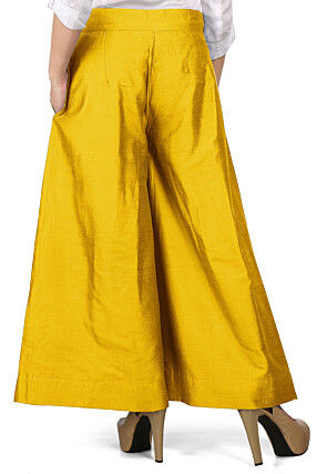 Solid Color Cotton Silk Palazzo in Yellow