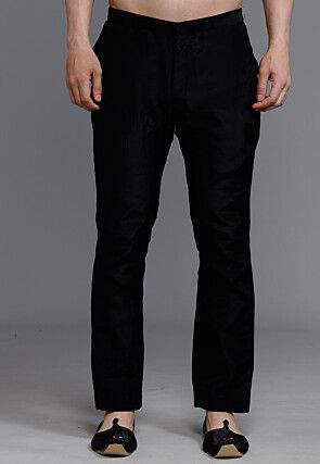 Solid Color Cotton Silk Pant in Black