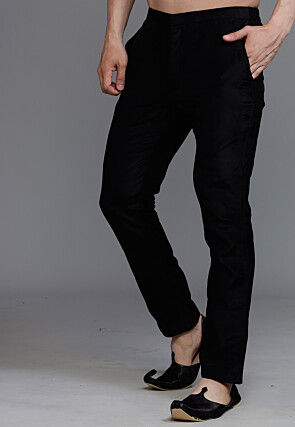 Solid Color Cotton Silk Pant in Black