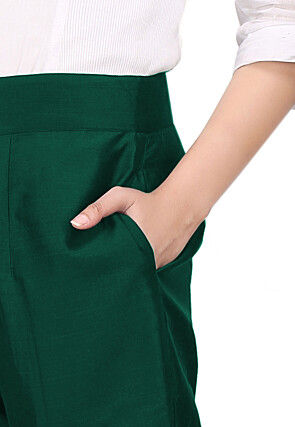 Solid Color Cotton Silk Pant in Green