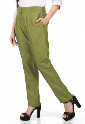 Olive Green Trousers With Pocket Detailing – kaykaylabel