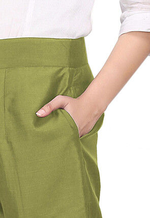 Solid Color Cotton Silk Pant in Olive Green