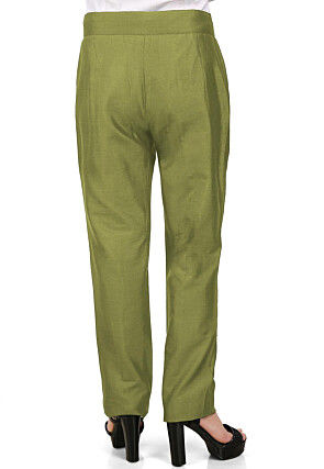 Solid Color Cotton Silk Pant in Olive Green