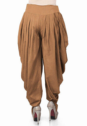 Solid Color Cotton Silk Patiala in Beige