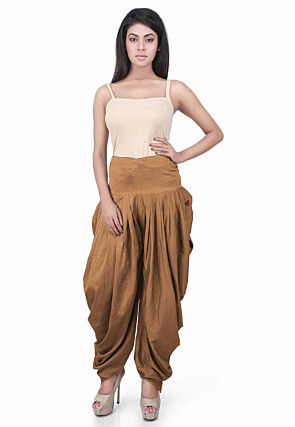 Solid Color Cotton Silk Patiala in Beige