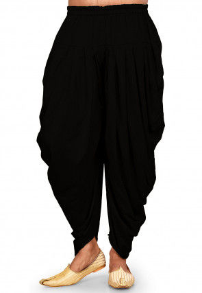 Solid Color Cotton Silk Patiala in Black