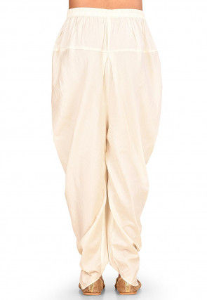 Solid Color Cotton Silk Patiala in Cream