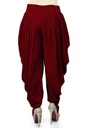 Solid Color Cotton Silk Patiala in Maroon