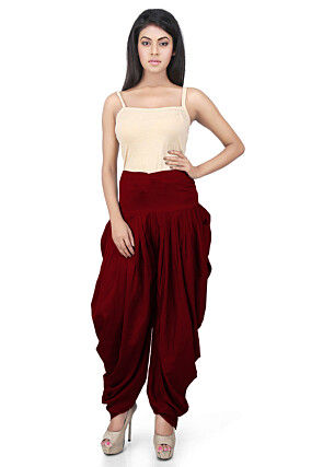 Solid Color Cotton Silk Patiala in Maroon