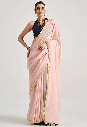 Solid Color Cotton Silk Saree in Baby Pink