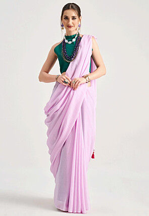 Solid Color Cotton Silk Saree in Light Purple