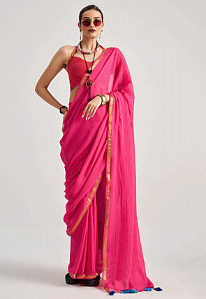 Solid Color Cotton Silk Saree in Pink