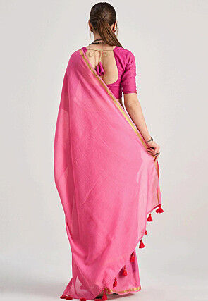 Solid Color Cotton Silk Saree in Pink