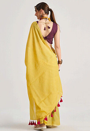 Solid Color Cotton Silk Saree in Yellow