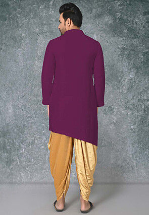 Solid Color Cotton Silk Side Slit Asymmetric Kurta in Magenta