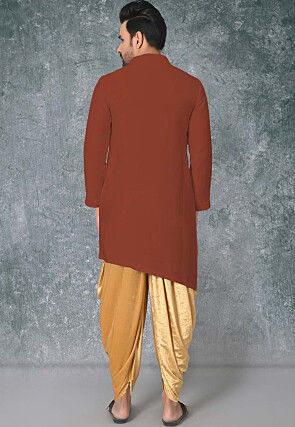 Solid Color Cotton Silk Asymmetric Dhoti Kurta in Rust