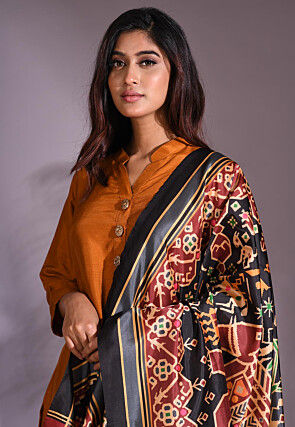 Solid Color Cotton Silk Slub Straight Suit in Mustard