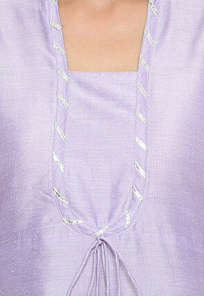 Solid Color Cotton Silk Straight Kurta in Light Purple