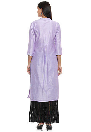 Solid Color Cotton Silk Straight Kurta in Light Purple