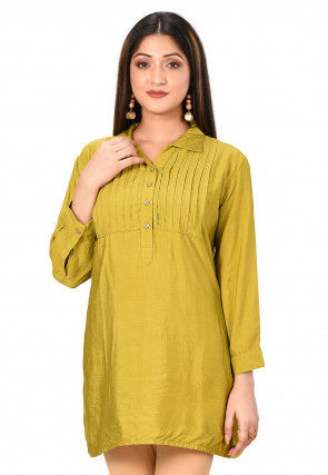 Solid Color Cotton Silk Top in Olive Green