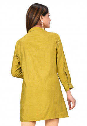 Solid Color Cotton Silk Top in Olive Green