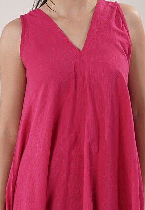 Solid Color Cotton Slub Co-Ord Set in Fuchsia