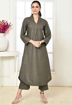 Buy Dark Gray Cotton Embroidered A-Line Kurti by Colorauction - Online  shopping for Kurtis in India