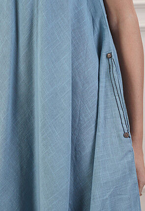 Solid Color Cotton Slub Asymmetric Dress in Light Blue