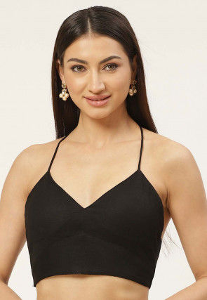 Solid Color Cotton Slub Blouse in Black