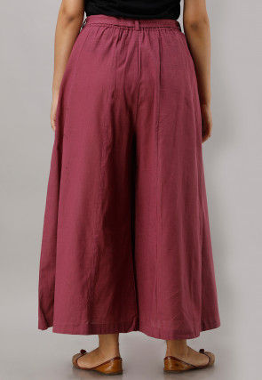 Solid Color Cotton Slub Flared Palazzo in Dark Old Rose