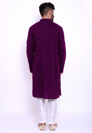 Solid Color Cotton Slub Pathani Suit in Purple
