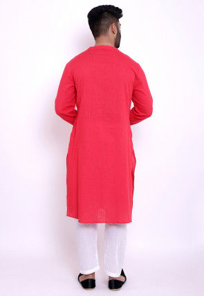 Solid Color Cotton Slub Kurta in Coral Pink