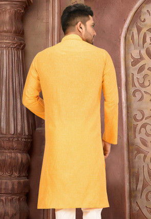 Solid Color Cotton Slub Kurta in Mustard