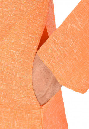 Solid Color Cotton Slub Kurta in Orange