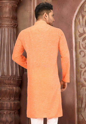 Solid Color Cotton Slub Kurta in Orange