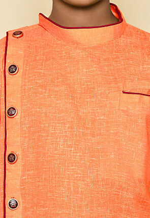 Solid Color Cotton Slub Kurta in Orange
