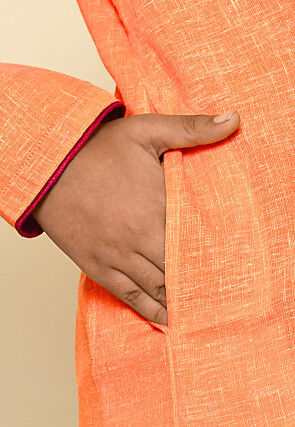 Solid Color Cotton Slub Kurta in Orange