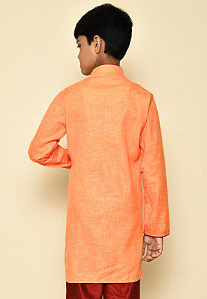 Solid Color Cotton Slub Kurta in Orange