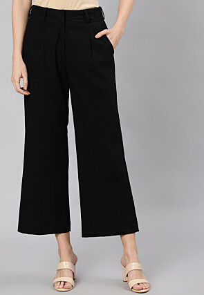 Solid Color Cotton Slub Pant in Black
