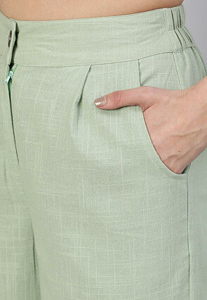 Solid Color Cotton Slub Pant in Pastel Green