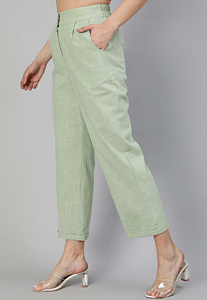 Solid Color Cotton Slub Pant in Pastel Green