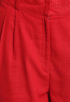 Solid Color Cotton Slub Pant in Red