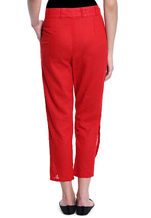 Solid Color Cotton Slub Pant in Red