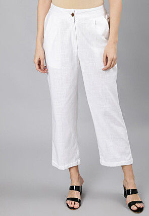 Solid Color Cotton Slub Pant in White