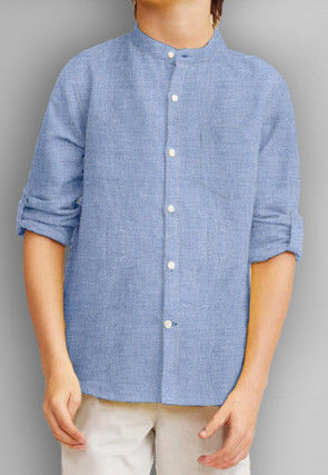 Solid Color Chambray Shirt in Dusty Blue