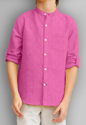 Solid Color Cotton Slub Shirt in Pink
